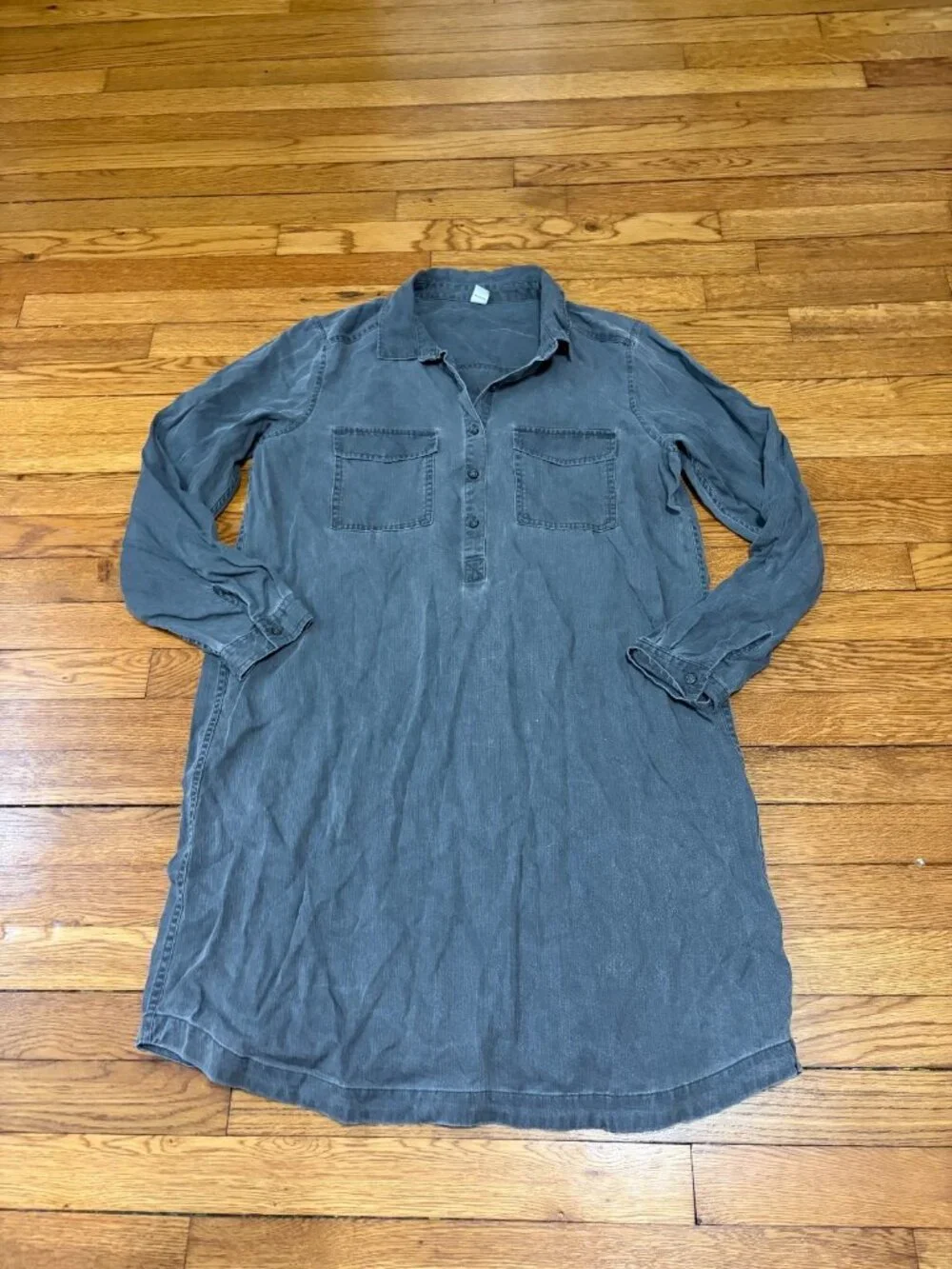 Old Navy Womens Long Sleeve 1/2 Button Shirt Dress Sz Large Gray Tencel Lyocell